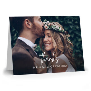 Casual Script Thanks Folded Photo Note Cards